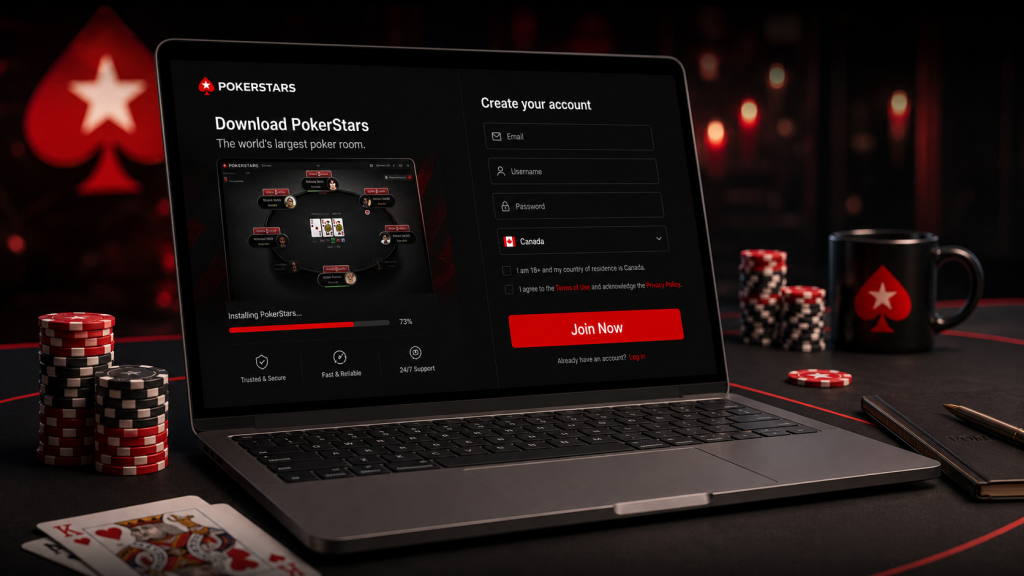PokerStars 官网下载客户端与注册流程示意图