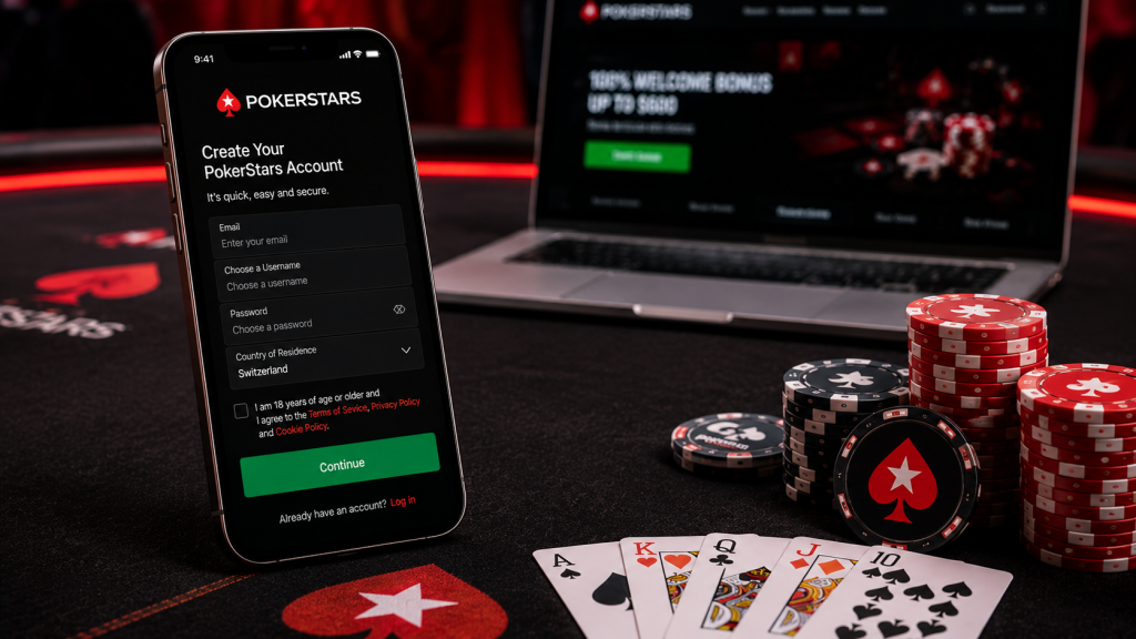 PokerStars 手机版 App 注册流程示意图