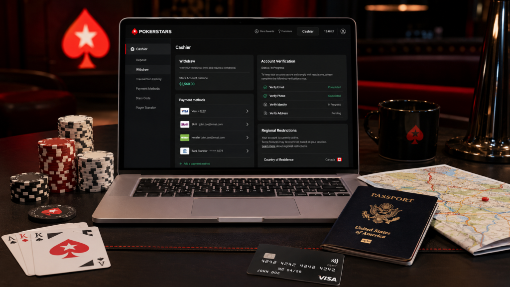PokerStars 无法提现与地区限制风险排查示意图